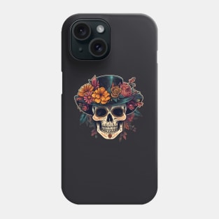 Floral Sugar Skull wearing Hat / Calavera de Azúcar Phone Case