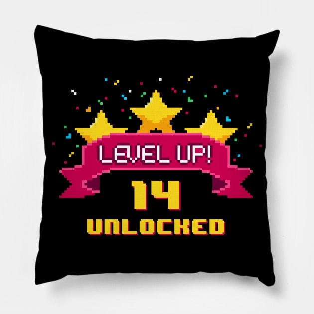 14th Birthday Level Up 14 years old unlocked Pillow by opippi