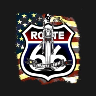 American Flag, Route 66, American Legend, USA, Motorbike T-Shirt