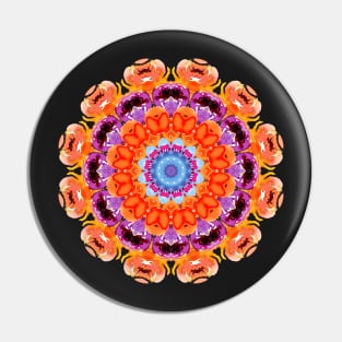 Purple and Orange Rose Kaleidoscope Pattern Pin