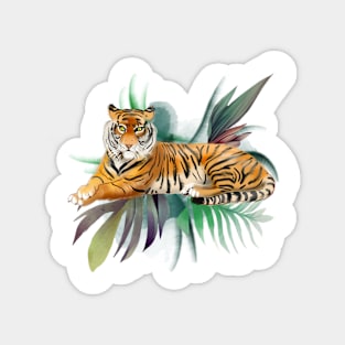 Tiger  and exotic flowers Magnet