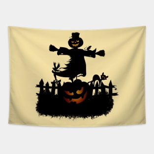 Funny Halloween design, pumpkin, cat and crows Tapestry