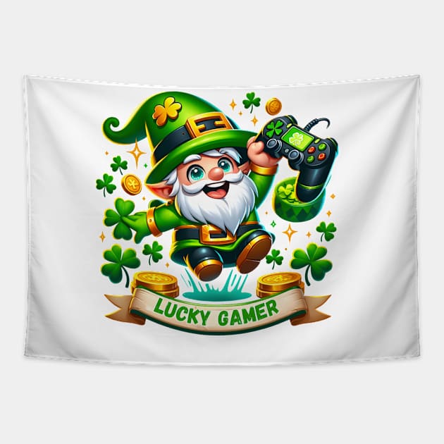 Lucky Gamer Gnome - St. Patrick's Day Tapestry by Luvleigh