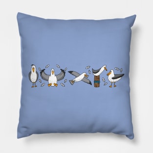 Funny Flock of Seagulls Illustration Pillow