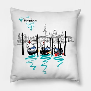 Gondolas in Venice lagoon, Italia Pillow