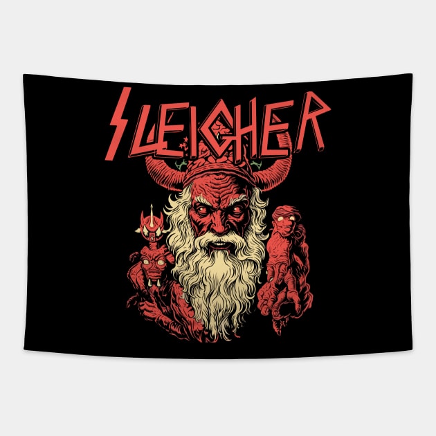 Sleigher Evil Santa Metalhead Rocker - Dark Christmas Apparel Tapestry by Soulphur Media