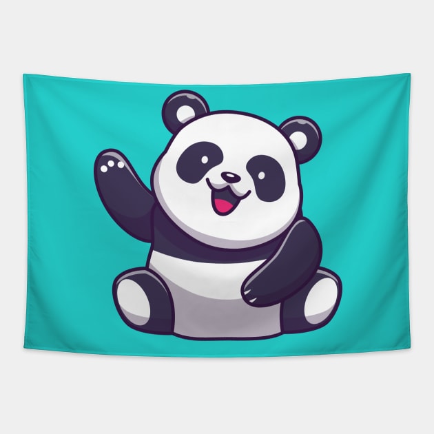 Cute Panda Waving Hand Cartoon Tapestry by Catalyst Labs