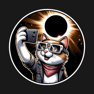 Eclipse Selfie Cat: Humorous Solar Eclipse 2024 Cartoon Cat T-Shirt