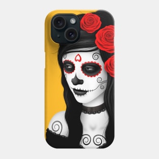 Day of the Dead Girl with Red Roses Phone Case