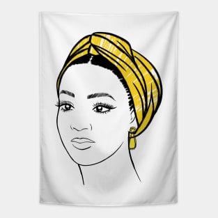 beautiful african american girl in yellow turban Tapestry