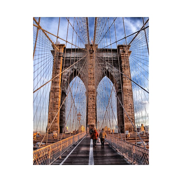 Vintage New York City Skyline Brooklyn Bridge by pdpress