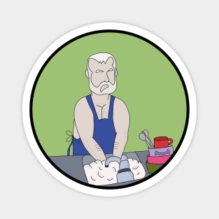 Elderly man washing the dishes Magnet