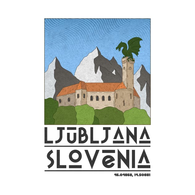 Ljubljana, Slovenia Retro Travel by JDP Designs