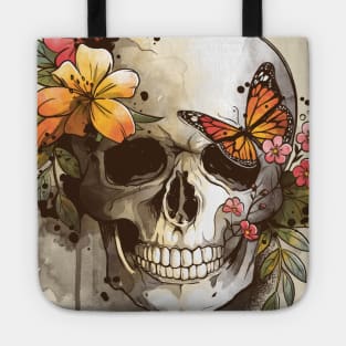 Spring skull watercolor Tote