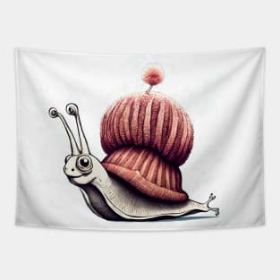 Cute snail wearing a pom pom toque Tapestry