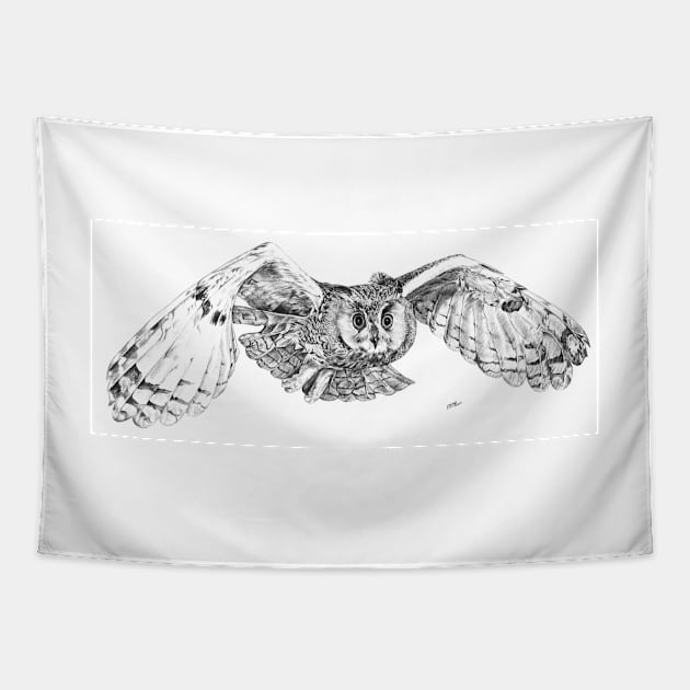 Owl in flight Tapestry by fionahooperart