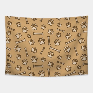 Pet - Cat or Dog Paw Footprint and Bone Pattern in Brown Tones Tapestry