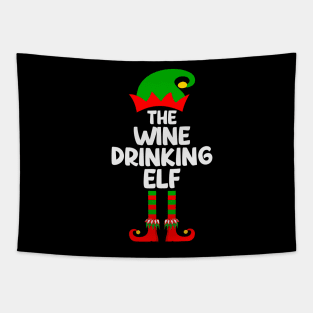 Wine Drinking Elf Matching Family Group Christmas Party Pajama Tapestry