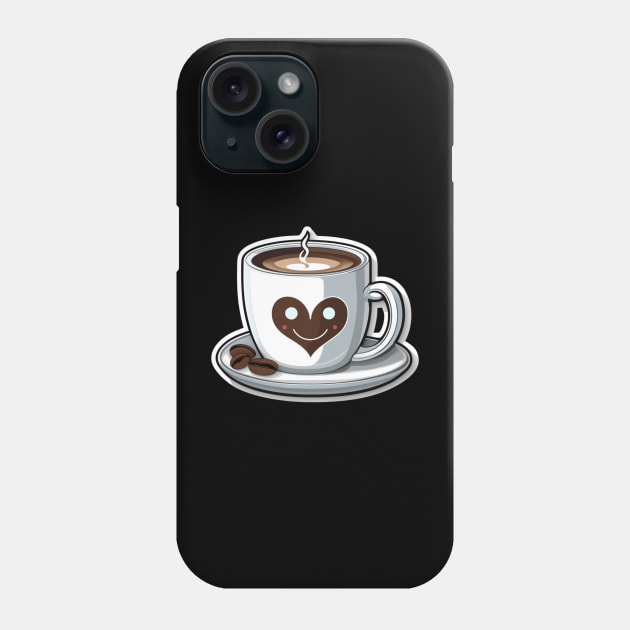 Happy cute coffee cup smiling in heart Phone Case by AhmedPrints