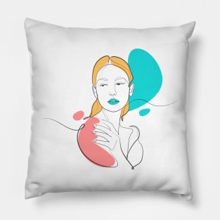 Shy Woman in Lineart Pillow