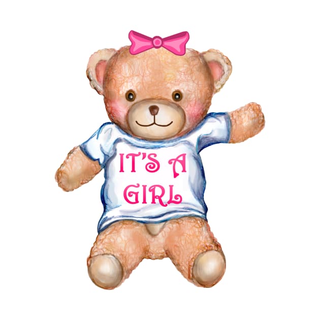 It's A Girl Teddy Bear Stuffed Animal by Art by Deborah Camp