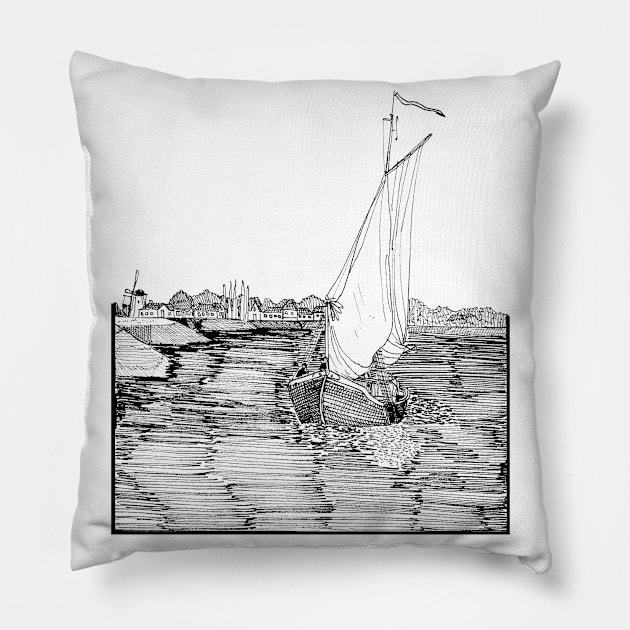 Setting Sail Netherlands Travel Art Pillow by Wall-Art-Sketch