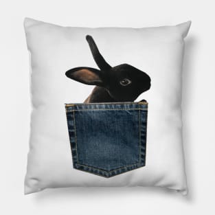 Black Bunny in Denim Pocket Pillow