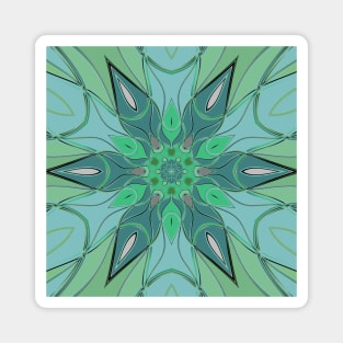 Cartoon Mandala Flower Blue and Green Magnet