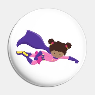 African American Girl, Cape, Superhero Girl Pin