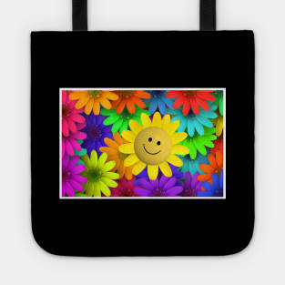 Colorful Flowers and Happy Face Tote