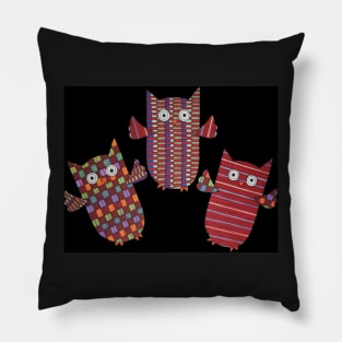 Three Owls Flying on Black Pillow