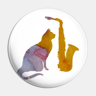 Cat And Saxophone Art Pin