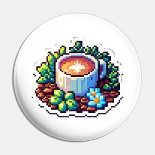 Coffee Pixel Flower Vintage Art Since Pin