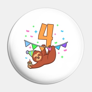 I am 4 with sloth - kids birthday 4 years old Pin