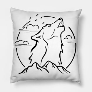 Wolf Howling Line Art Pillow