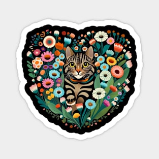 Tabby Cat in Heart Shaped Flowers Magnet