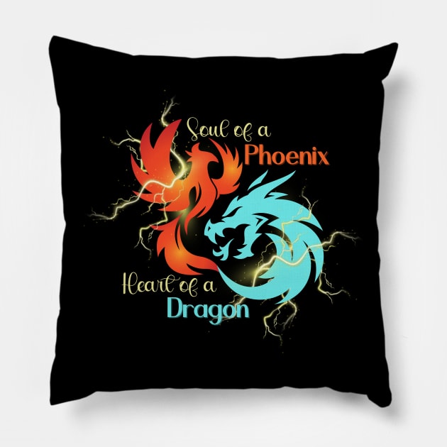 Soul of a Phoenix Heart of a Dragon for Fantasy Lovers Pillow by Shirts by Jamie