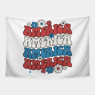 american groovy 4th july America retro patriotic USA Tapestry