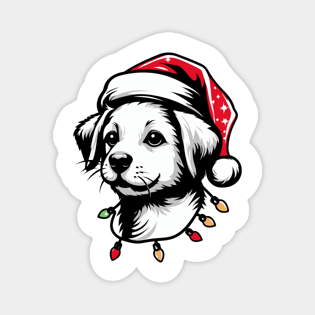 Adorable Dog Christmas Lights Santa Hat Magnet by Francois Ringuette