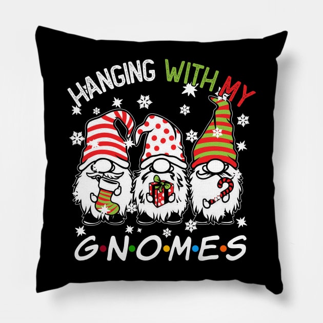 Funny Christmas Gnome Hanging With My Gnomies Family Pajamas Pillow by JennyArtist