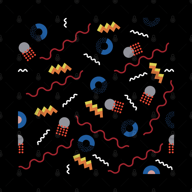 Black 80s Memphis Geometric Abstract Shapes Postmodern Pattern by BillingtonPix