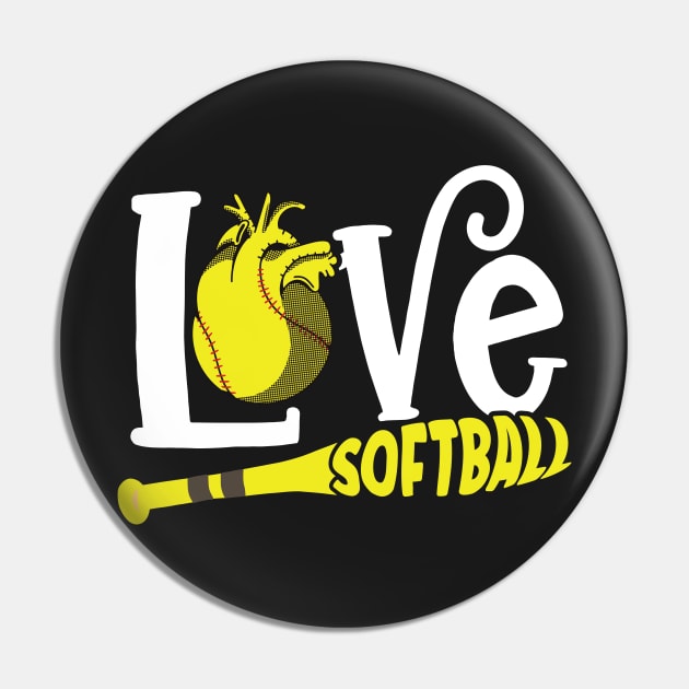 Love Softball Heart Ball Game Player Coach print Pin by theodoros20