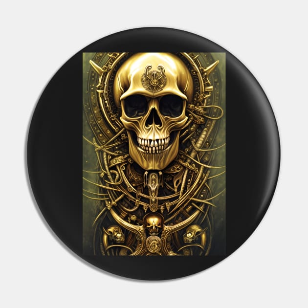 Skull With Gold Ornaments | Gold Skull Artwork | Armored Skull | Dystopian Skull | Skull Warrior Pin by GloomCraft