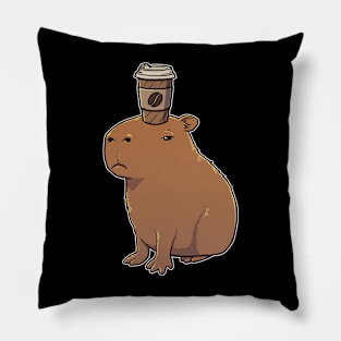 Capybara with Coffee to go on its head Pillow