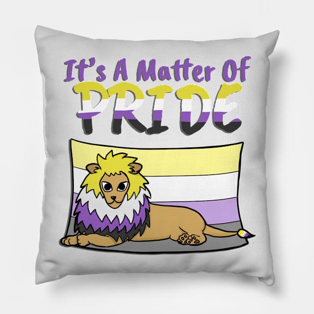 Nonbinary Pride Lion- With Text Pillow by marzipanpond