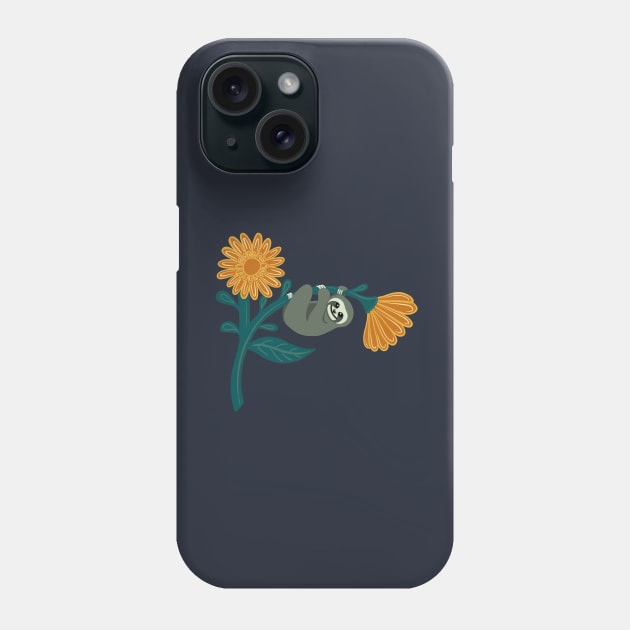 Happy sloths & giant daisies - Mustard Phone Case by NewBranchStudio