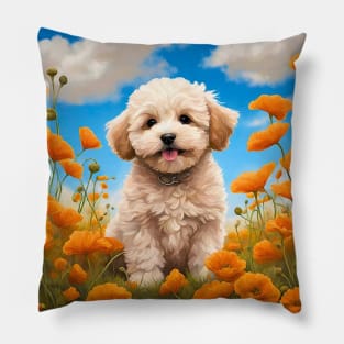 California Poppy Maltipoo Puppy Pillow