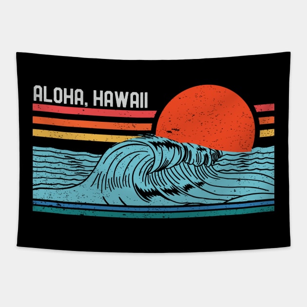 Retro Aloha Beach Surf Vintage Hawaii Surfing Wave 80s 70s Tapestry by mrsmitful01