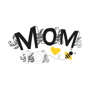 Mom to be | Pregnancy Announcement With Black Floral Typography and Yellow Heart And Bee T-Shirt