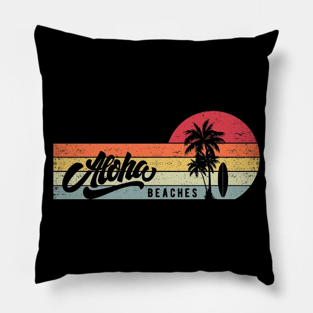 Aloha beaches summer vintage retro tee Pillow by kevenwal